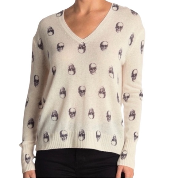 Skull Cashmere Sweaters - Skull Cashmere Riley Skull Graphic V Neck Long Sleeve Cozy Sweater Women’s Small